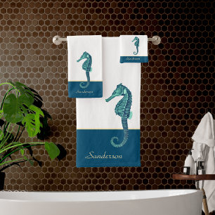 Personalizado Nautical Seahorse Bathroom Verde azu