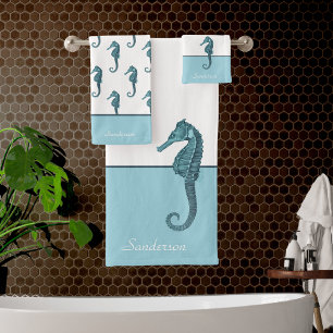 Personalizado Nautical Seahorse Bathroom Verde azu