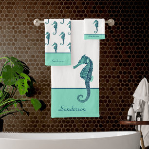 Personalizado Nautical Seahorse Bathroom Verde azu