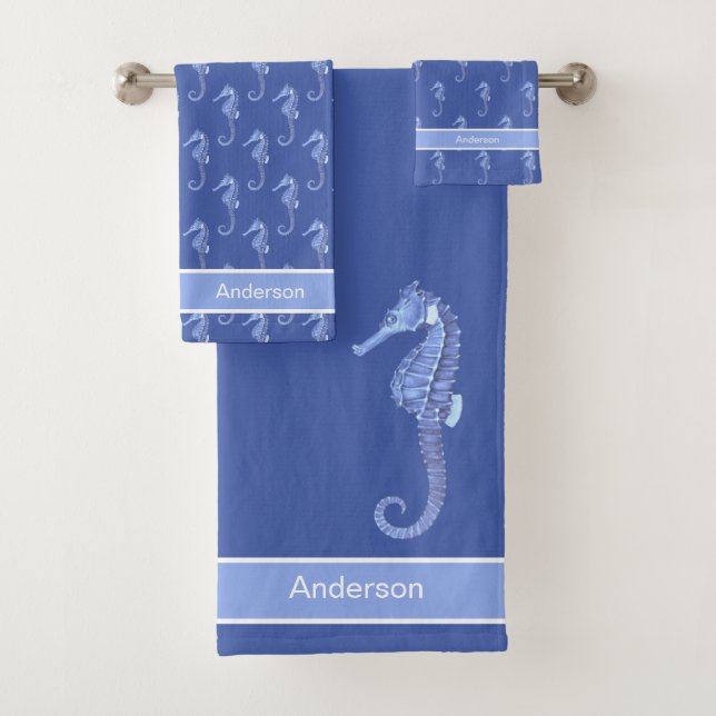 Personalizado Nautical Seahorse Light Blue White (In situ)