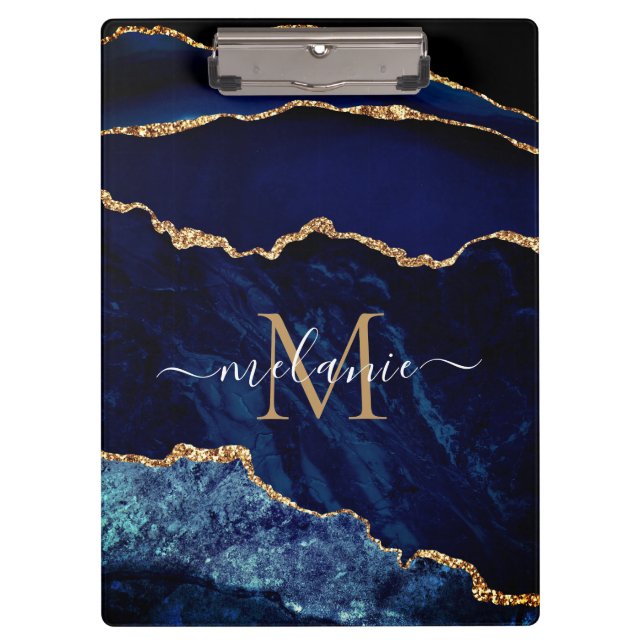 Personalizado Navy Blue Gold Tu Portapapeles Nombr (Anverso)