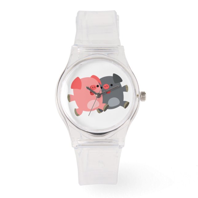 Personalizado negra y blanca Cerdos Mujeres Reloj  (Anverso)