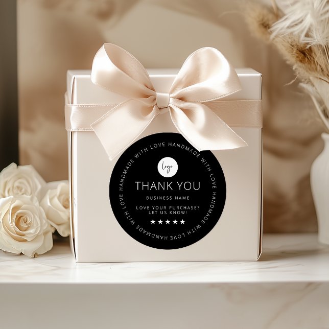 Personalizado Negro Gracias Pegatina Con Logo (Black Custom Thank You Sticker With Logo)