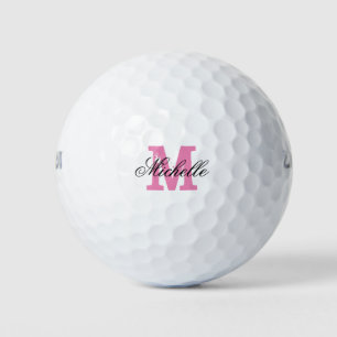Personalizado nombre rosado monograma bolas de gol