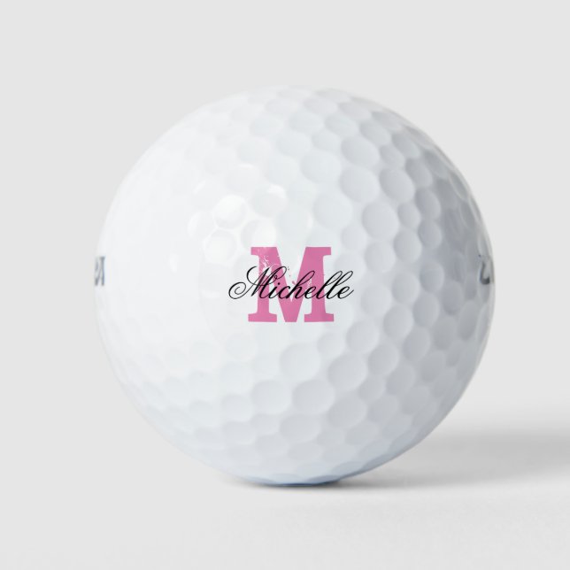 Personalizado nombre rosado monograma bolas de gol (Anverso)