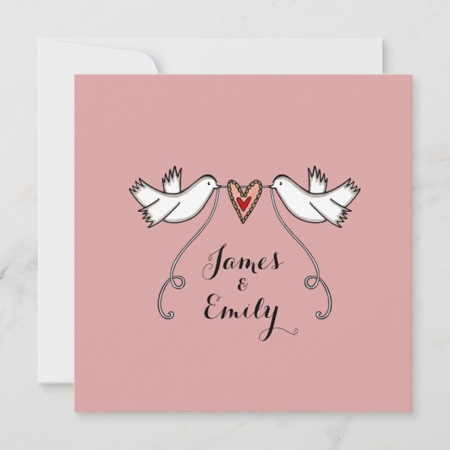 Personalizado palomas blancas adoran la invitación (Anverso)