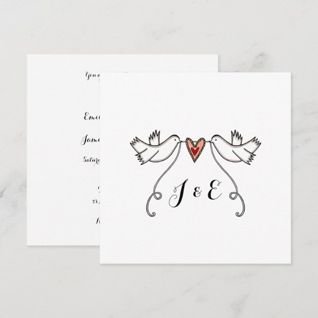 Personalizado palomas blancas adoran la invitación (Anverso / Reverso)