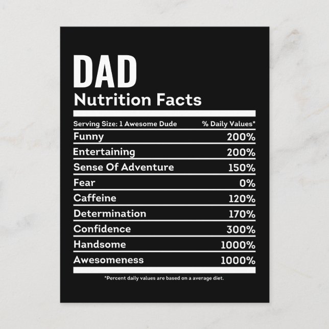 Personalizado Papá Nutrición Hechos Funny Tarjeta  (Anverso)