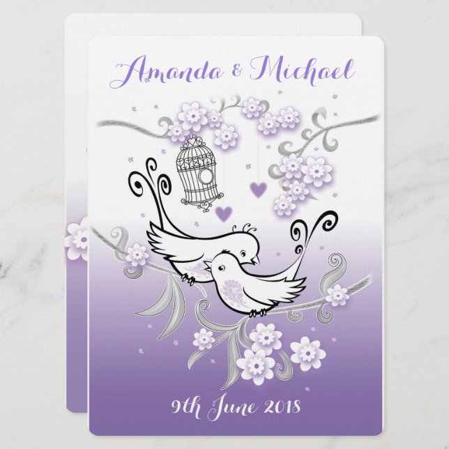 Personalizado Pastel Aves Amantes Invitación a una (Anverso / Reverso)