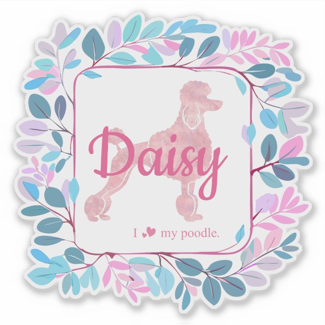 Personalizado Pastel Pink Poodle Pegatina de silue (Anverso)