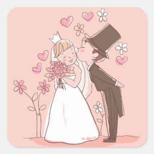 Personalizado Pegatina Boda Rosa y Groom