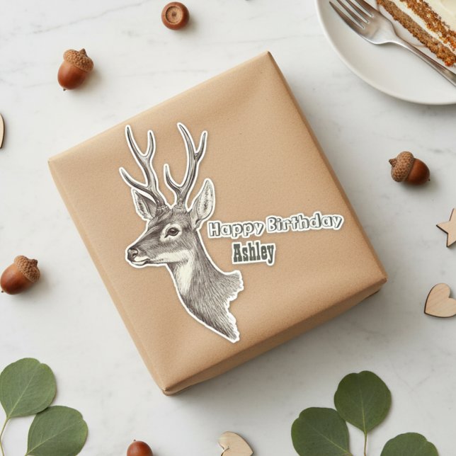 Personalizado Pegatina de Deer de Cumpleaños (Custom Birthday Deer Sticker)