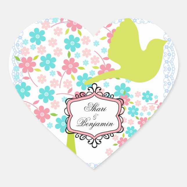 Personalizado Pegatinas del corazón de aves y árbo (Anverso)