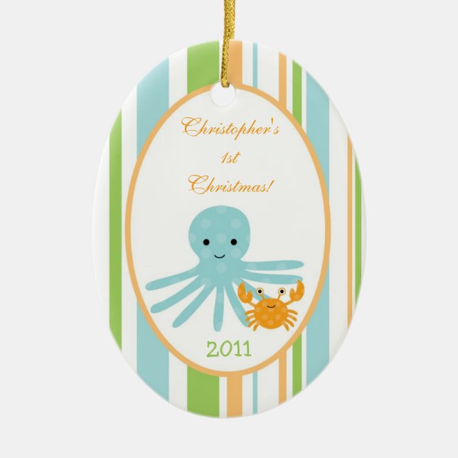 Personalizado personalizado ornamento a rayas mar  (Frente)