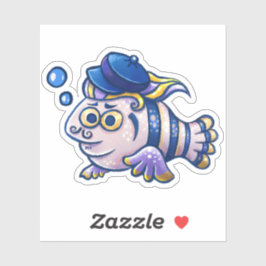 Personalizado Pescado francés con Beret Pegatina