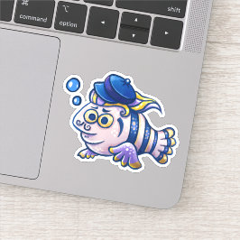 Personalizado Pescado francés con Beret Pegatina