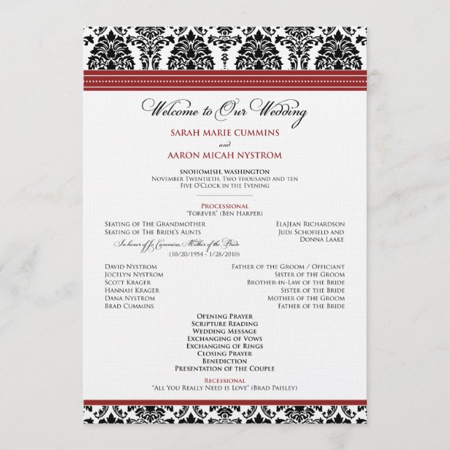 :: personalizado: Programa Damask Black/red Weddin (Anverso)