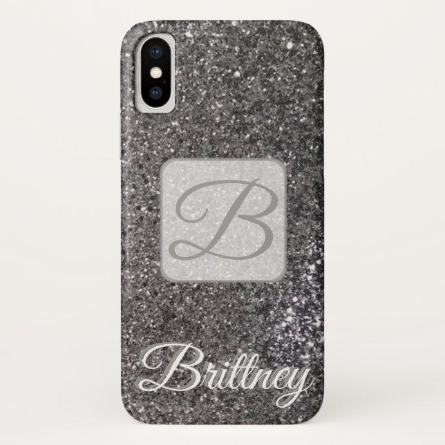 Personalizado purpurina negro Iphone x funda (Reverso)