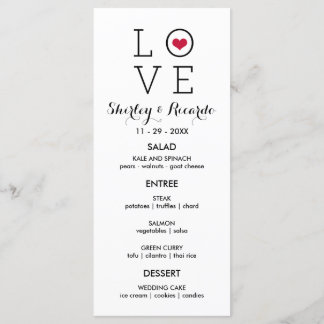 Personalizado Red Simple Love Boda Menú