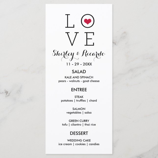 Personalizado Red Simple Love Boda Menú (Anverso)