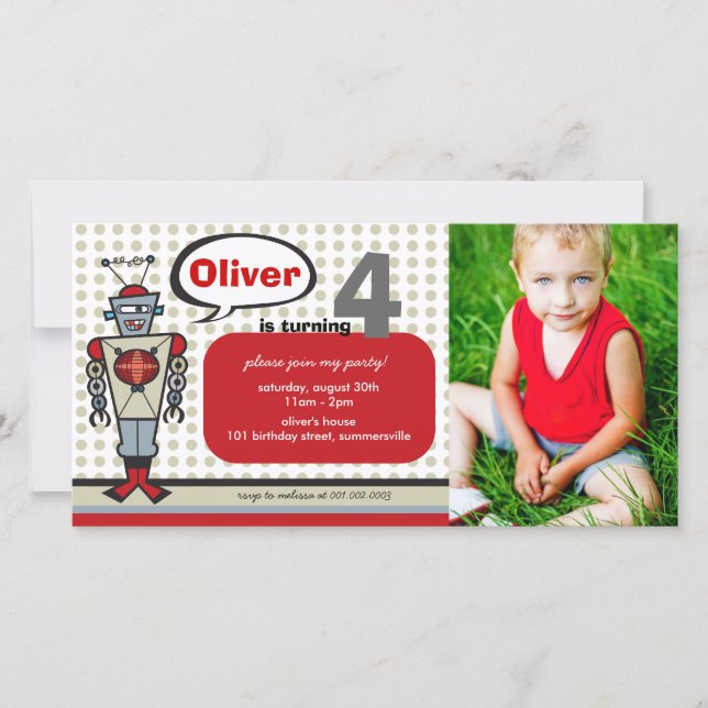 Personalizado Retro Robot Cute Niños Fiesta de Cum (Anverso)