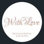 personalizado rosa Boda de oro regalo pegatinas de<br><div class="desc">personalizado rosa de texto oro,  nombre Boda regalo pegatinas de etiqueta favores con amor</div>