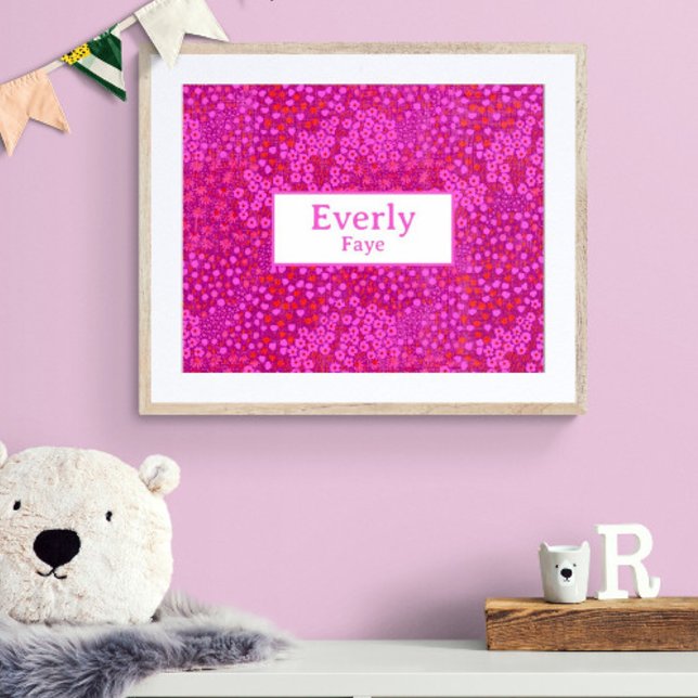 Personalizado Rosa Caliente Niña Nombra Decoración (Customize the name! Shown with white mat, wood frame. You will receive print or digital image only. )
