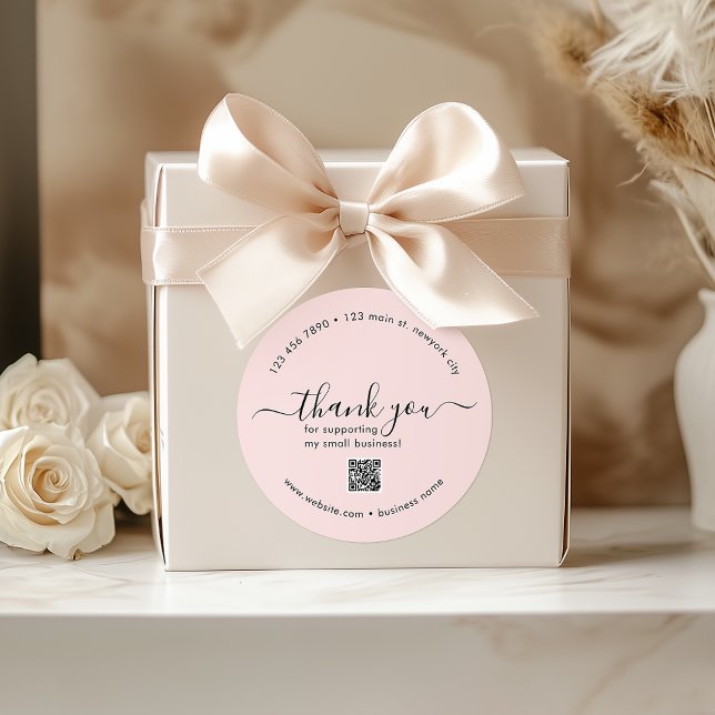 Personalizado Rosa Rubor Gracias Pegatinas Con Cód (Blush Pink Custom Thank You Stickers With QR Code)