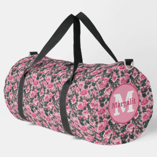 Personalizado Rosas Florales Rosa Monograma Bolsa