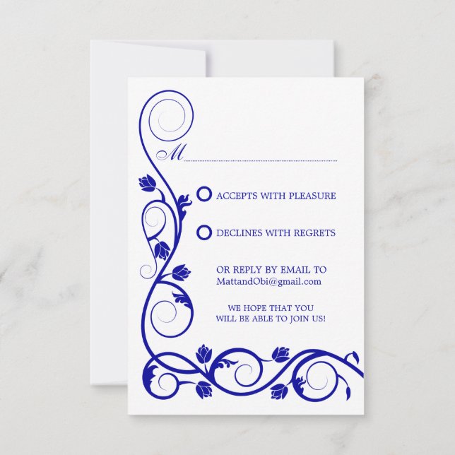 Personalizado Royal Blue Swirl RSVP / Tarjetas de  (Reverso)