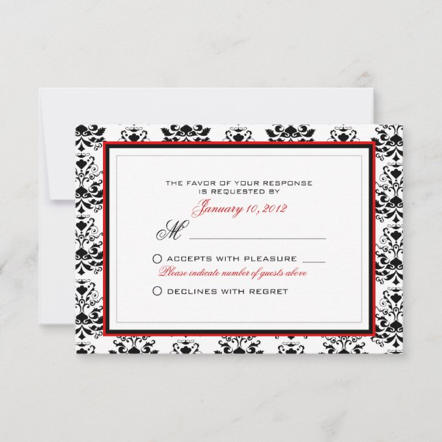Personalizado RSVP de acento rojo blanco y negro D (Anverso)