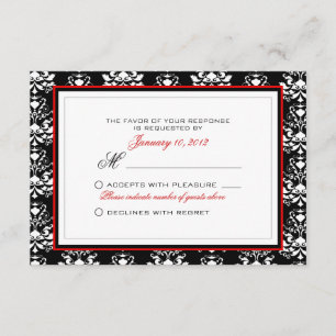 Personalizado RSVP de acento rojo negro y blanco d