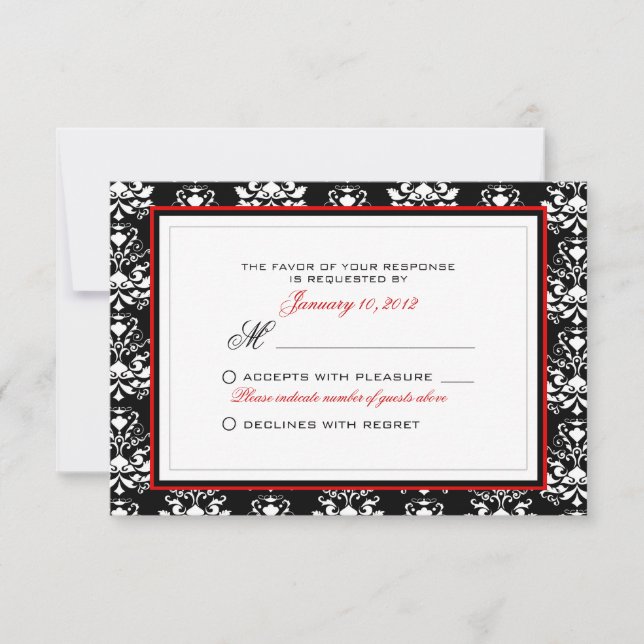 Personalizado RSVP de acento rojo negro y blanco d (Anverso)
