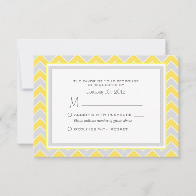 Personalizado RSVP de Boda de Chevron amarilla y g (Anverso)