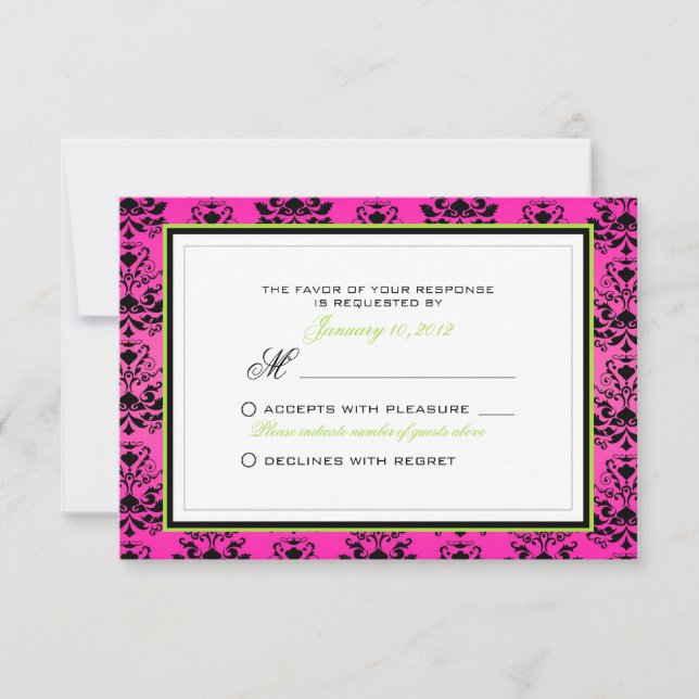 Personalizado RSVP de la boda verde rosa y negra d (Anverso)