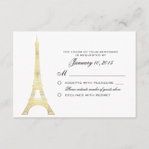 Personalizado RSVP de la Torre Eiffel de Oro de Pa