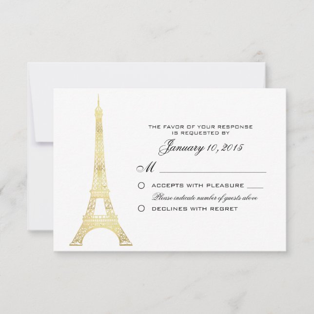 Personalizado RSVP de la Torre Eiffel de Oro de Pa (Anverso)