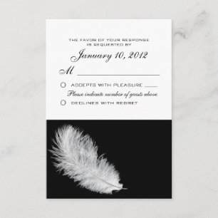 Personalizado RSVP negro de plumas blancas