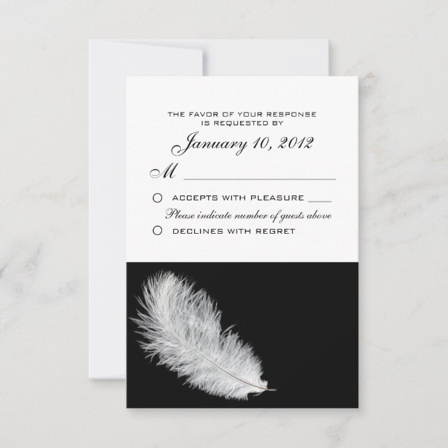 Personalizado RSVP negro de plumas blancas (Anverso)