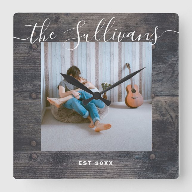 Personalizado rústico tu foto reloj de pared con g (Anverso)