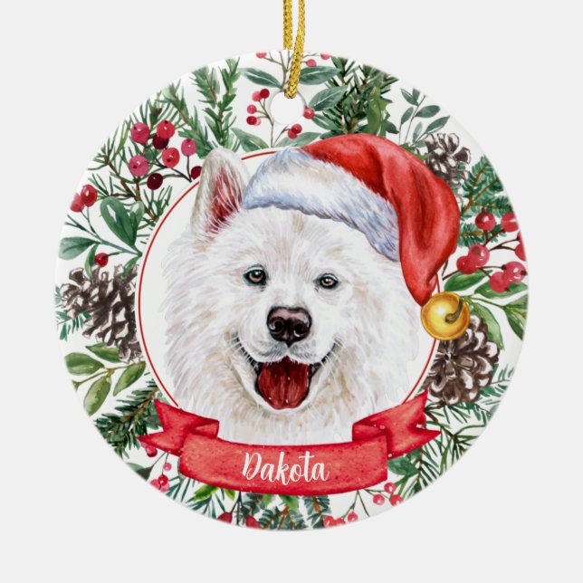 Personalizado Samoyed Santa Hat Perro Ornamento de (Frente)