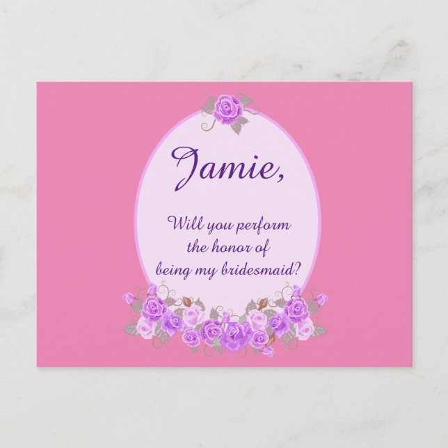 Personalizado Sé mi novia malva invitación floral (Anverso)