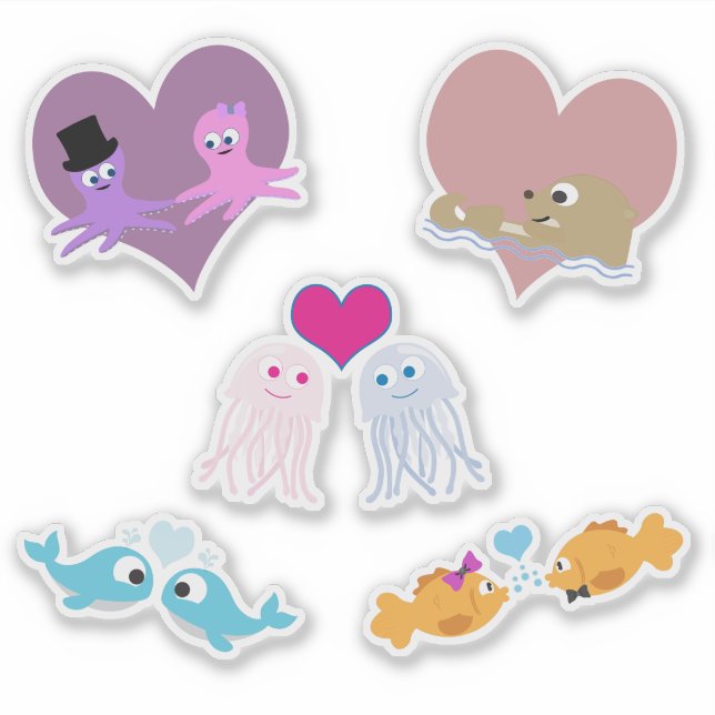 Personalizado Sea Animal Love Pegatina Set (Anverso)