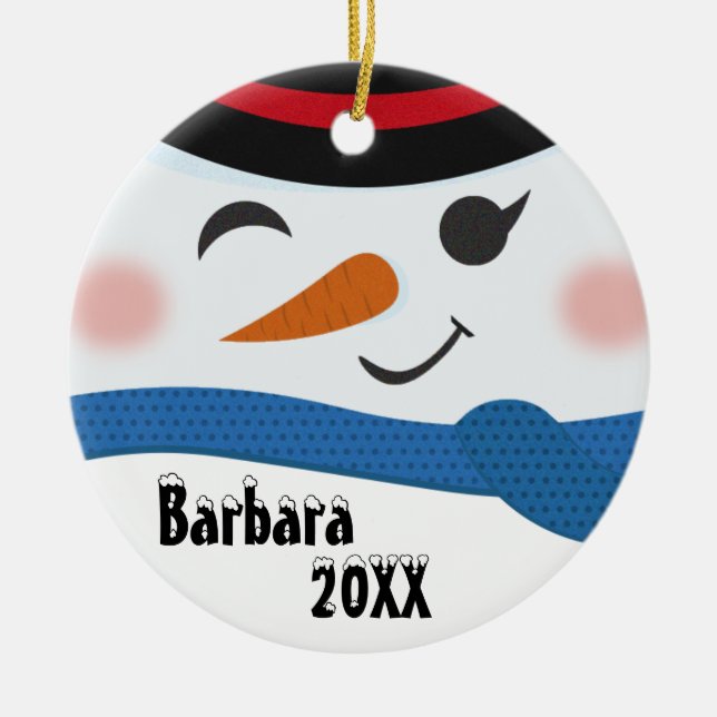 Personalizado Snowman Enfrenta Ornamento cerámico (Frente)