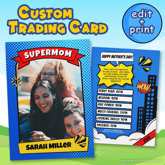 Personalizado tarjeta de intercambio de Día de la  (Custom Mothers Day Trading Card Fun Supermom Comic)
