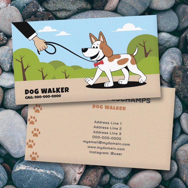 Personalizado - Tarjeta de visita para caminantes  (Cartoon - Dog Walker Business Card)