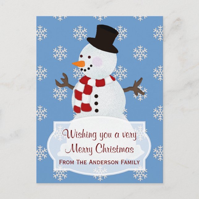 Personalizado: Tarjeta postal navideña Snowman Mer (Anverso)