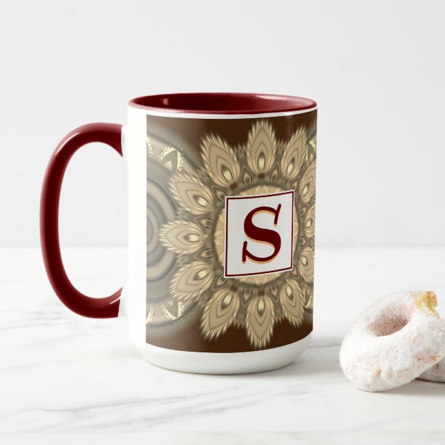 Personalizado taza de café grande inicial Patrón d (Con donut)
