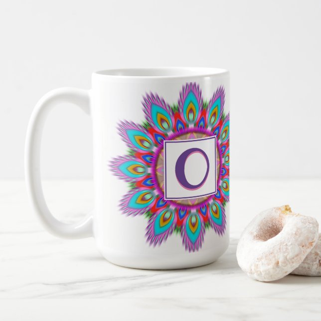 Personalizado taza de café grande inicial Patrón d (Con donut)