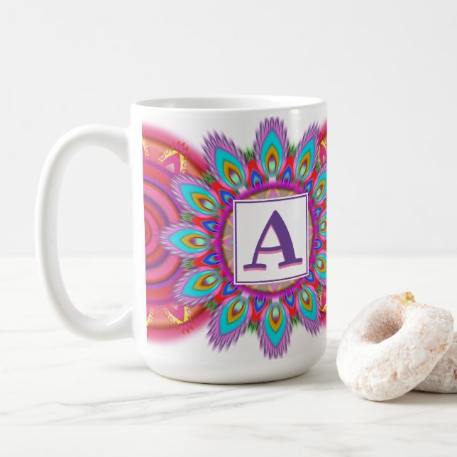 Personalizado taza de café grande inicial Patrón d (Con donut)